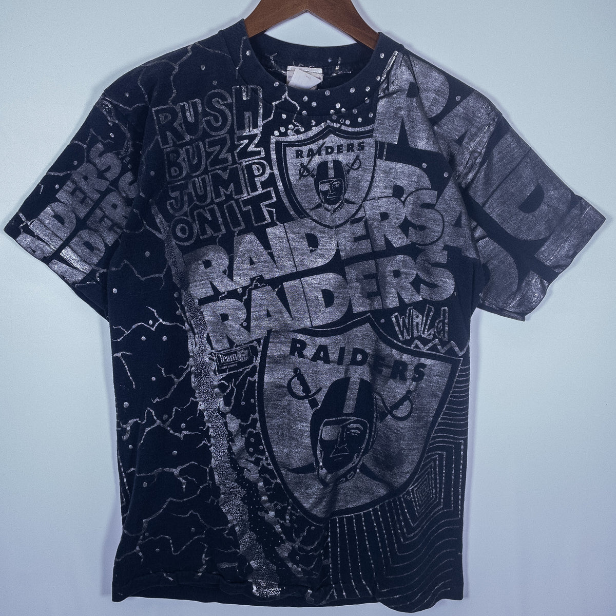 [メンズL] 90年代 Tシャツ チームT NFL レイダース 総柄