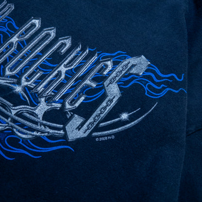 [メンズL] 00年代 Harley-Davidson/ハーレーダビッドソン 長袖Tシャツ Thunder in THE NORTH FACE Rockies ロンT 両面 両袖 フレイムプリント