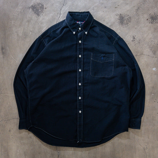 [メンズM] 90〜00年代 Ralph Lauren/ラルフローレン 長袖シャツ BIG SHIRT 黒染め