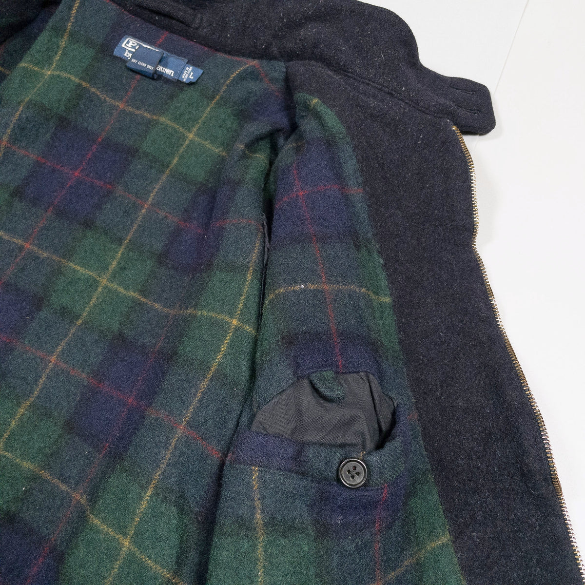 [メンズXL] 90〜00年代 Polo by Ralph Lauren/ポロバイラルフローレン ウール ハリントンジャケット 裏地チェック
