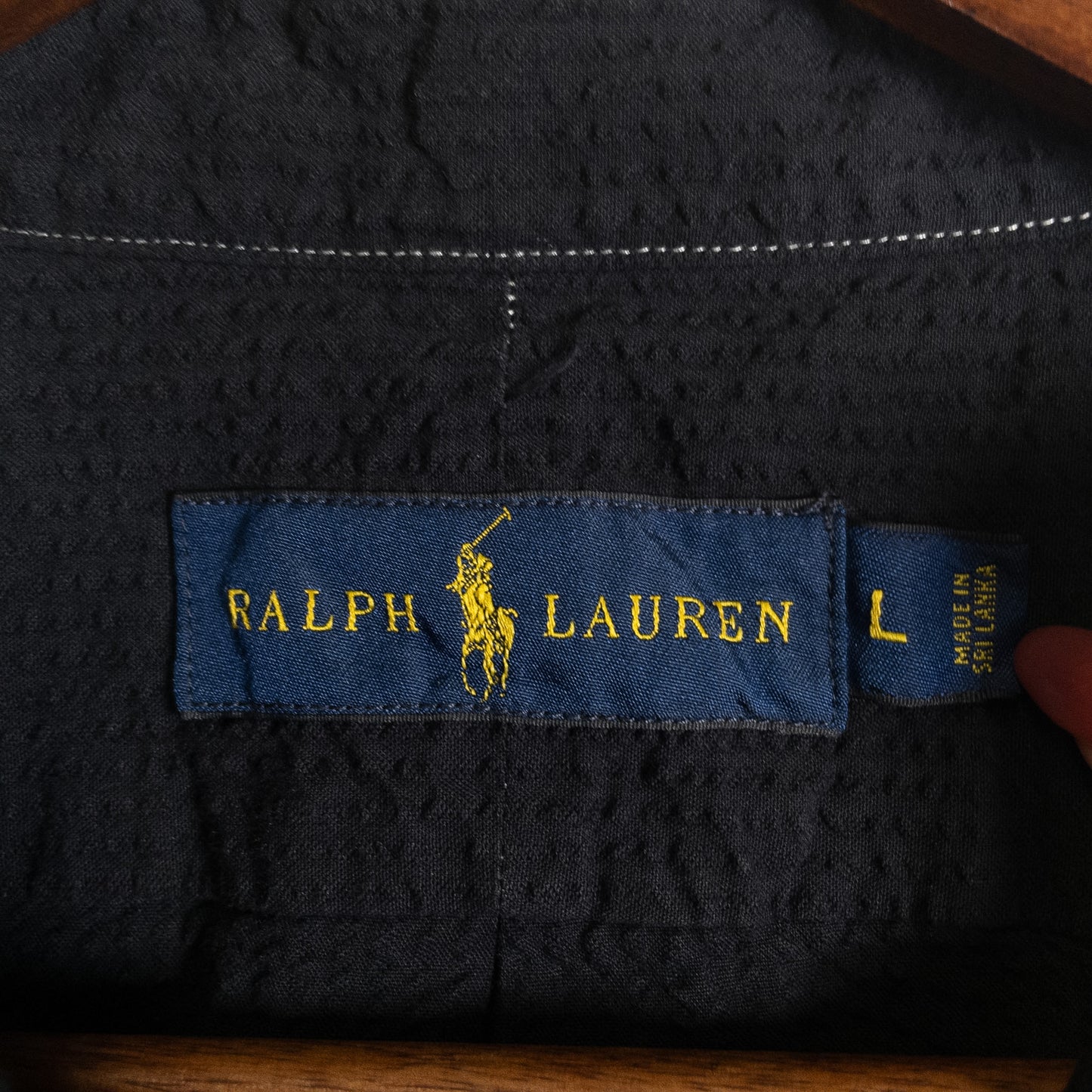 [メンズL] 00年代 Ralph Lauren/ラルフローレン 半袖シャツ シアサッカー 黒染め
