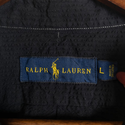 [メンズL] 00年代 Ralph Lauren/ラルフローレン 半袖シャツ シアサッカー 黒染め