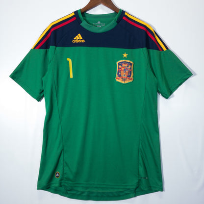 サッカーユニフォーム スペイン代表 カシージャス L グリーン 胸元エンブレム 刺繍ロゴ adidas/アディダス