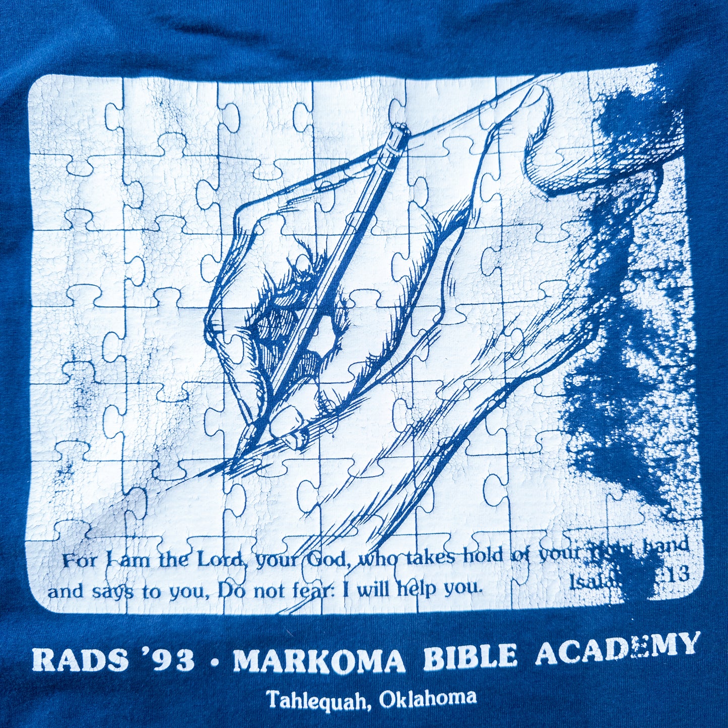 [メンズL] 90年代 Fruit of the Loom/フルーツオブザルーム Tシャツ Markoma Bible Academy アートＴ