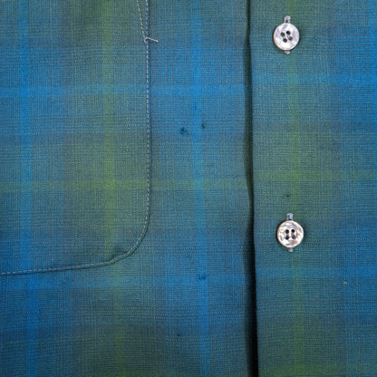 [メンズL] 60~70年代 Woolshire Supreme 長袖シャツ オンブレチェック 開襟シャツ