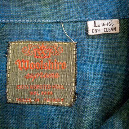 [メンズL] 60~70年代 Woolshire Supreme 長袖シャツ オンブレチェック 開襟シャツ