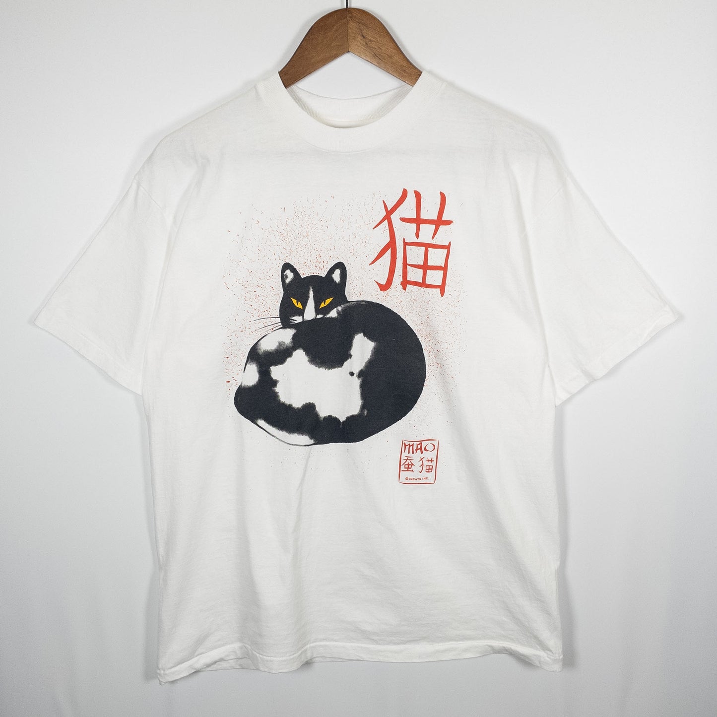 [メンズM] 90年代 Hanes/ヘインズ Tシャツ アニマル 猫 アートT