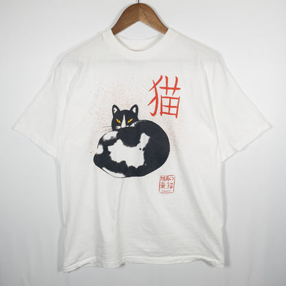 [メンズM] 90年代 Hanes/ヘインズ Tシャツ アニマル 猫 アートT