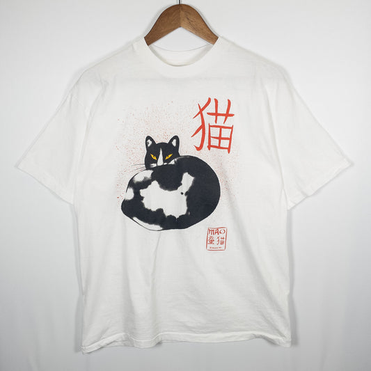 [メンズM] 90年代 Hanes/ヘインズ Tシャツ アニマル 猫 アートT
