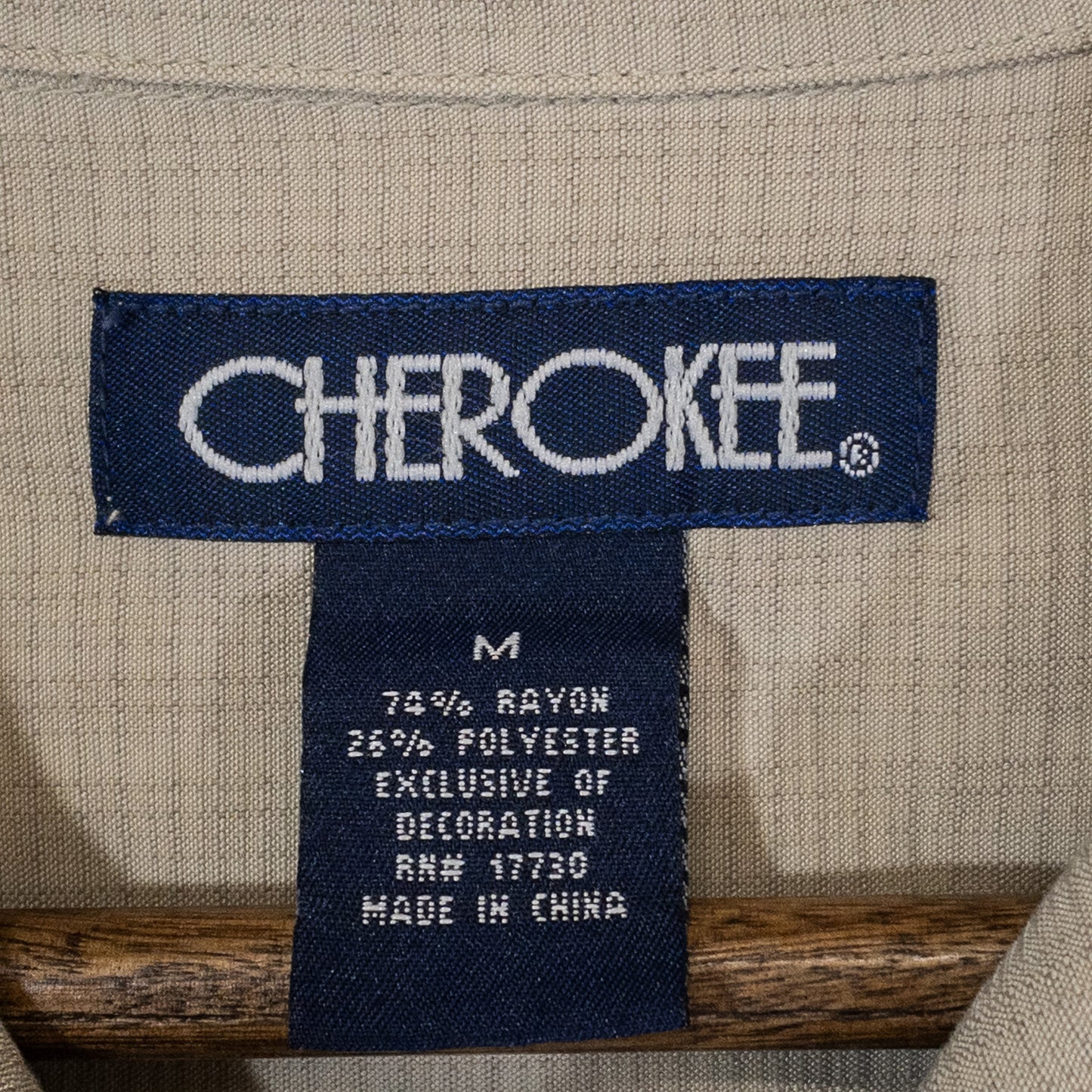 半袖シャツ 開襟 M ベージュ 刺繍入り CHEROKEE/チェロキー