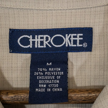半袖シャツ 開襟 M ベージュ 刺繍入り CHEROKEE/チェロキー