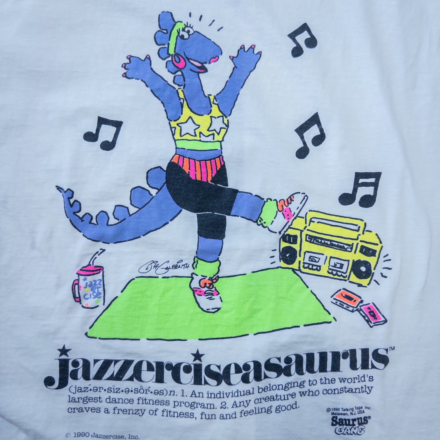 [メンズL] 90年代 Tシャツ サウルスギャング 恐竜プリントTシャツ Jazzerciseasaurus ジャザサイズ