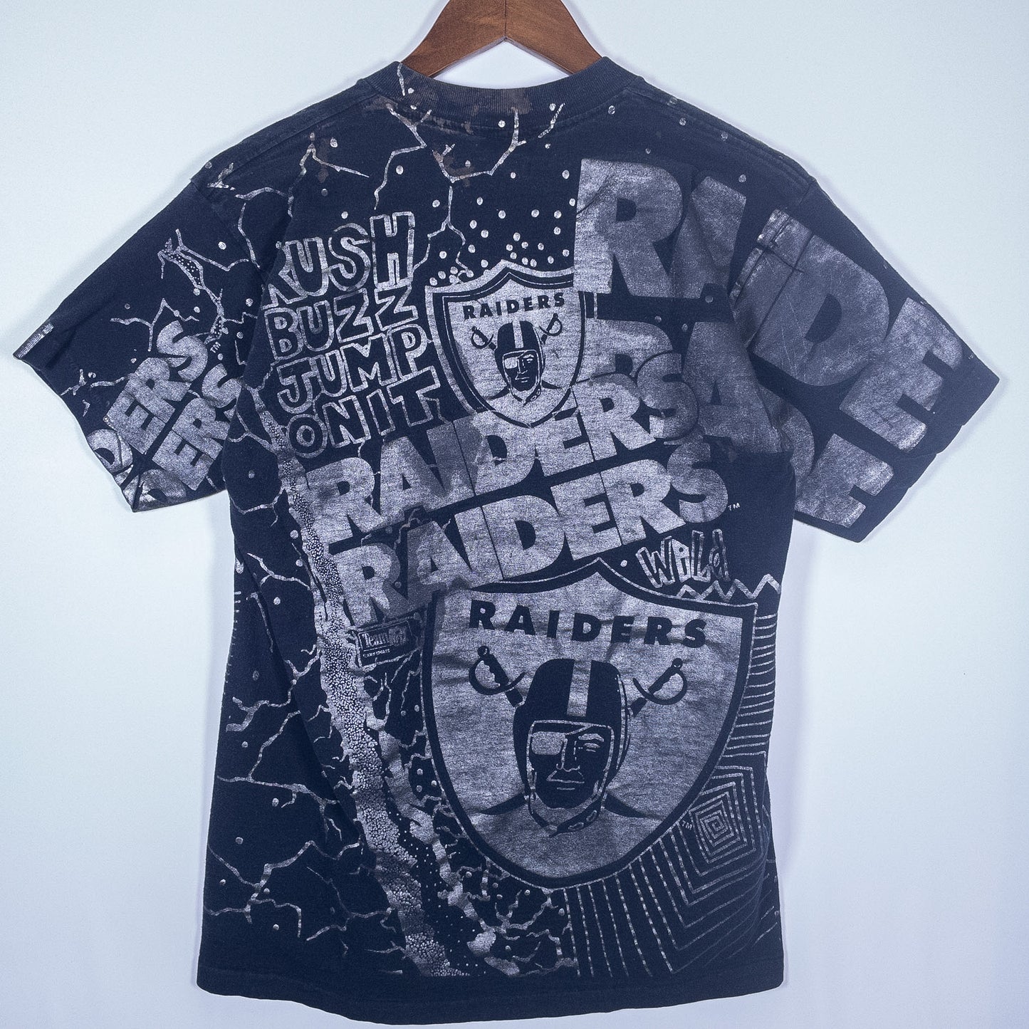 [メンズL] 90年代 Tシャツ チームT NFL レイダース 総柄