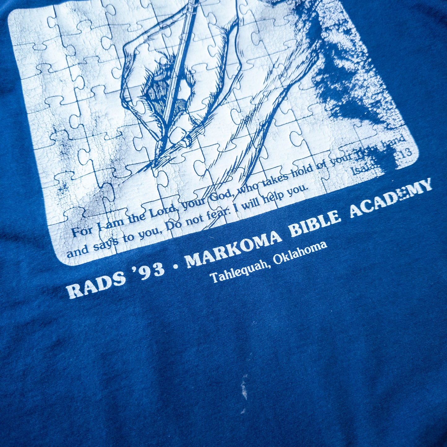 [メンズL] 90年代 Fruit of the Loom/フルーツオブザルーム Tシャツ Markoma Bible Academy アートＴ
