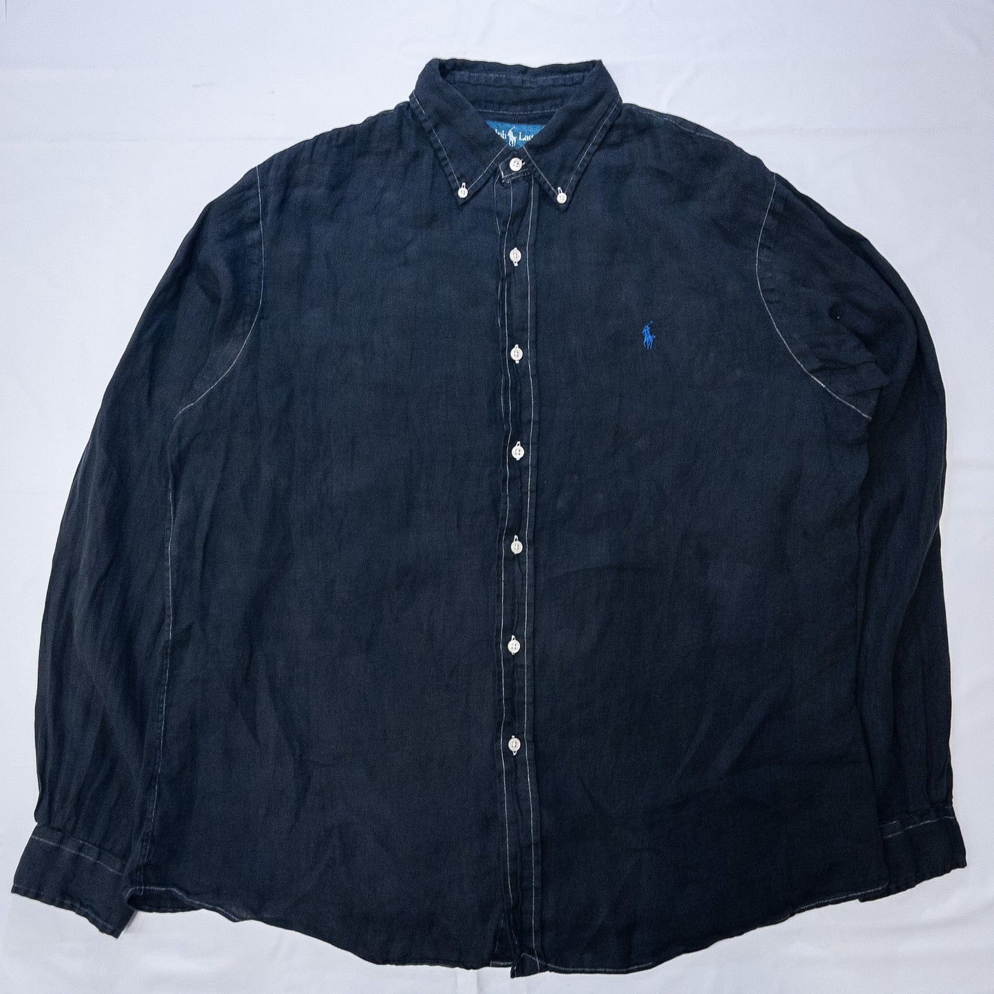 [メンズXXL] 00年代 Ralph Lauren/ラルフローレン ワイシャツ CUSTOM FIT リネンシャツ 黒染め