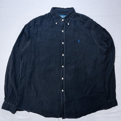 [メンズXXL] 00年代 Ralph Lauren/ラルフローレン ワイシャツ CUSTOM FIT リネンシャツ 黒染め