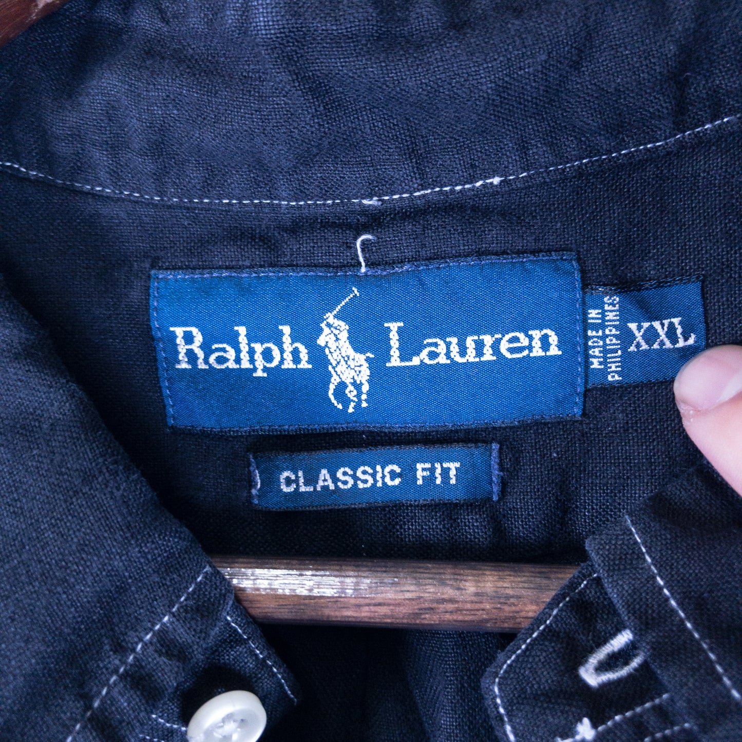 [メンズXXL] 00年代 Ralph Lauren/ラルフローレン 半袖シャツ リネン 黒染め
