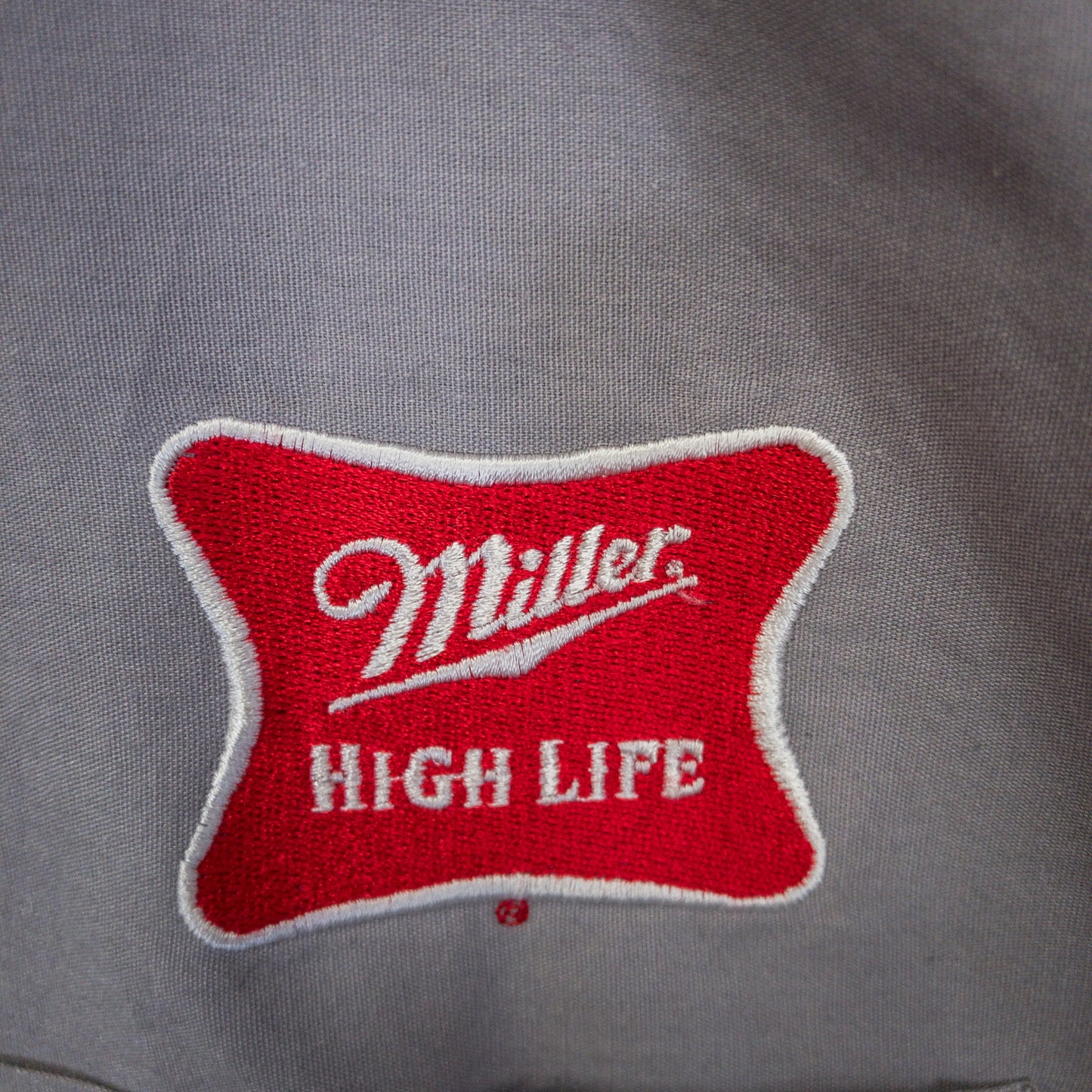 Miller ハイライフ ビール 半袖ワークシャツ L グレー 刺繍パッチ プリント入り Softwear