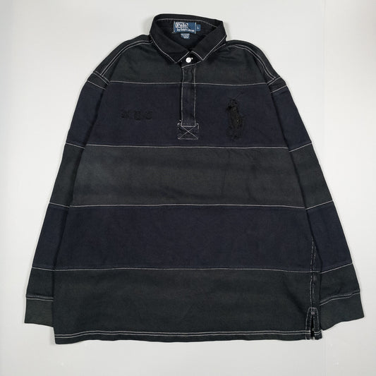 [メンズXL] 90〜00年代 Polo by Ralph Lauren/ポロバイラルフローレン 長袖Tシャツ ラガーシャツ ボーダー ビッグポニー 黒染め