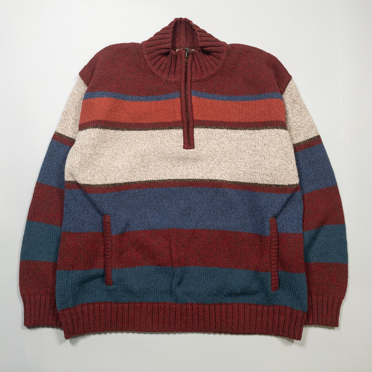 [メンズXL] 90〜00年代 L.L.Bean/エルエルビーン ニット セーター マルチボーダー ハーフジップニット ラムウール