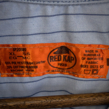 ワークシャツ XL ブルー ストライプ柄 ワッペン付き Red Kap/レッドキャップ