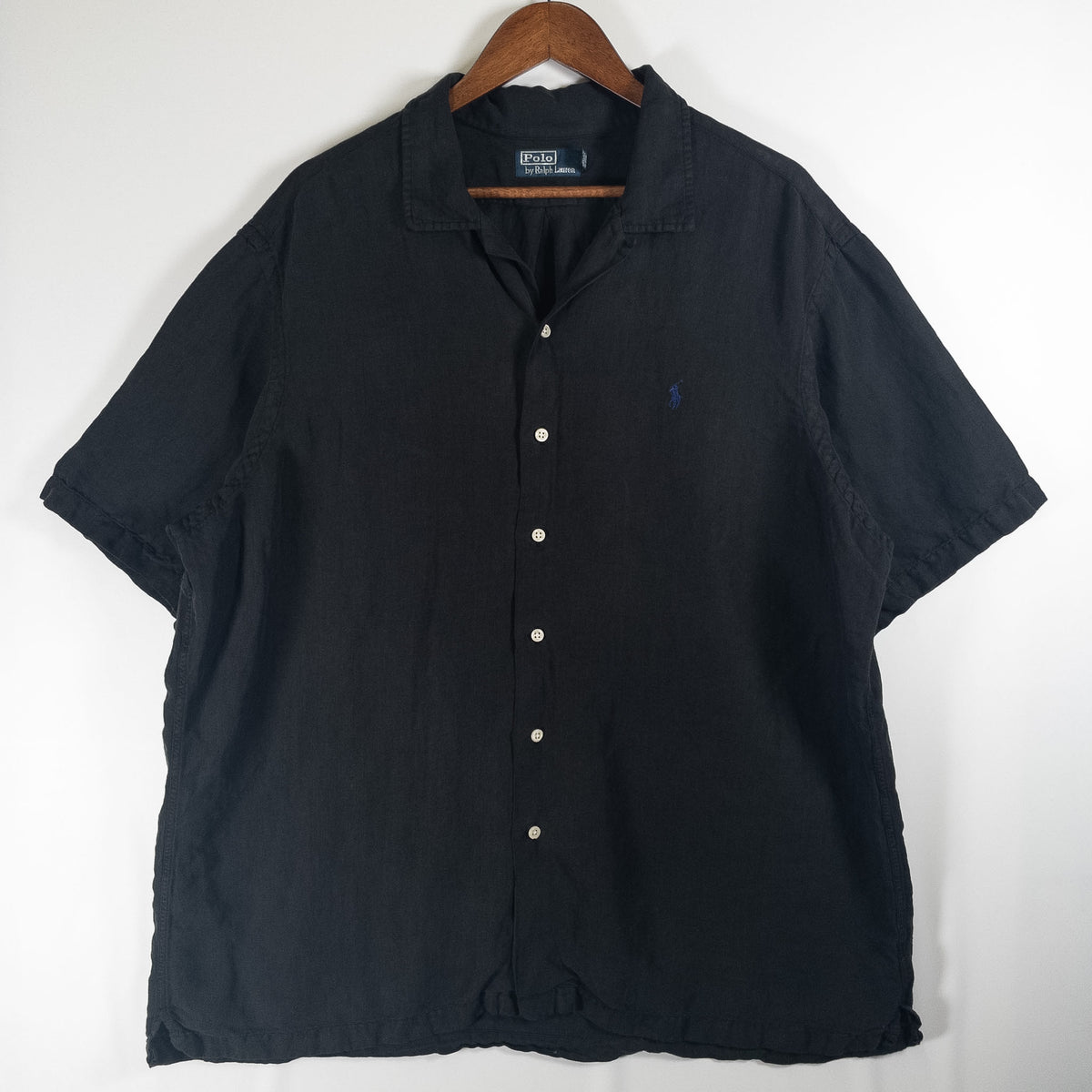[メンズ3XL] 90〜00年代 Polo by Ralph Lauren/ポロバイラルフローレン 半袖シャツ リネン シルク 開襟シャツ 黒染め