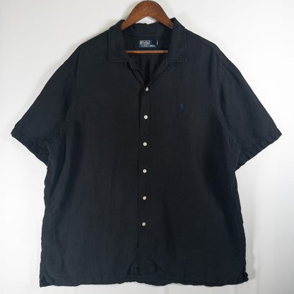 [メンズ3XL] 90〜00年代 Polo by Ralph Lauren/ポロバイラルフローレン 半袖シャツ リネン シルク 開襟シャツ 黒染め