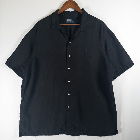 [メンズ3XL] 90〜00年代 Polo by Ralph Lauren/ポロバイラルフローレン 半袖シャツ リネン シルク 開襟シャツ 黒染め
