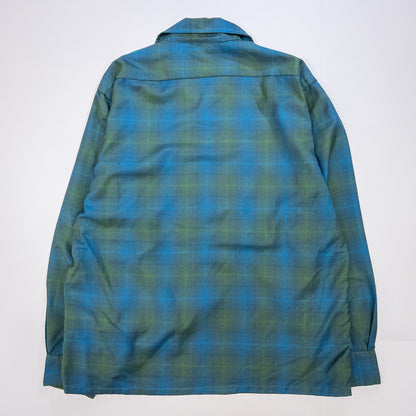 [メンズL] 60~70年代 Woolshire Supreme 長袖シャツ オンブレチェック 開襟シャツ