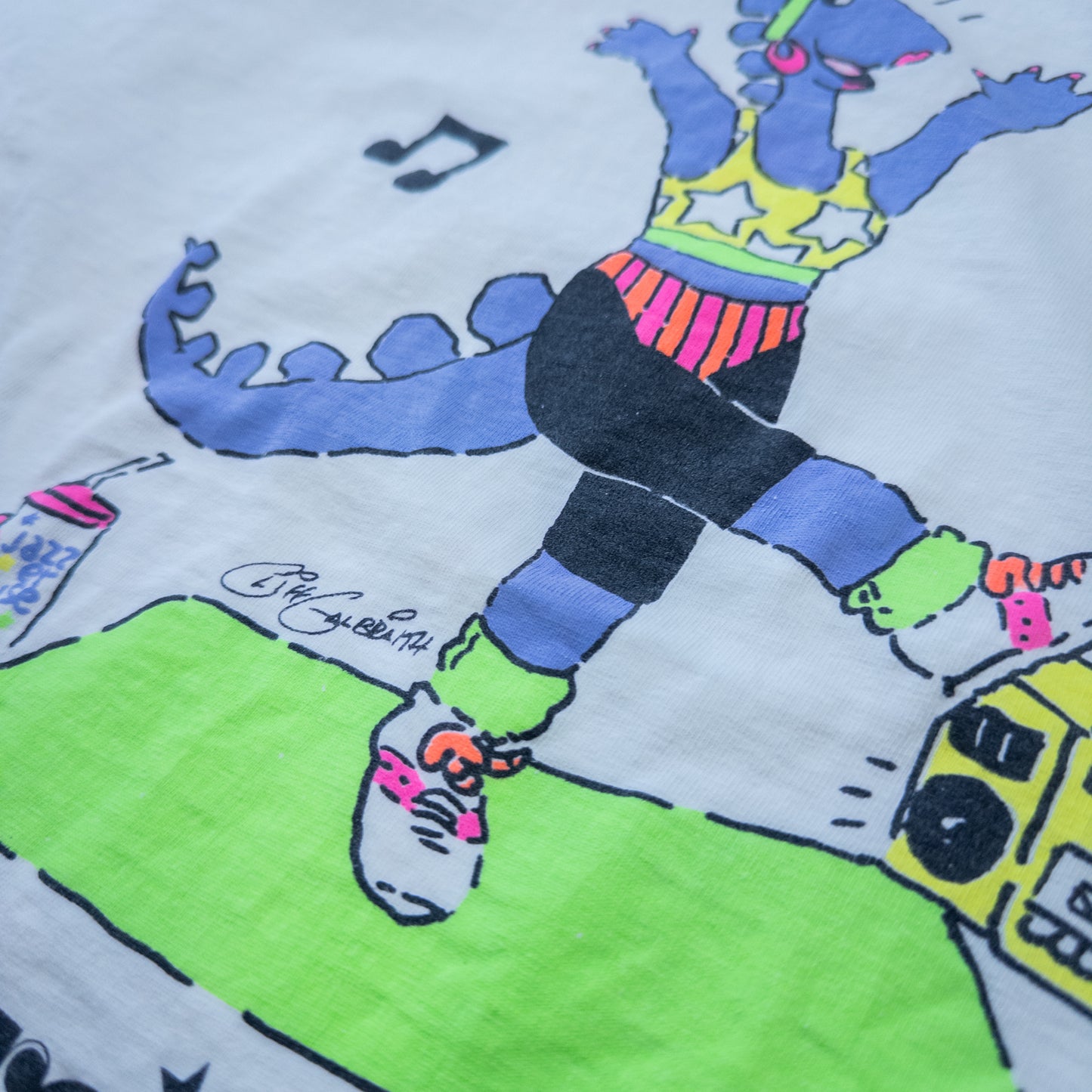 [メンズL] 90年代 Tシャツ サウルスギャング 恐竜プリントTシャツ Jazzerciseasaurus ジャザサイズ