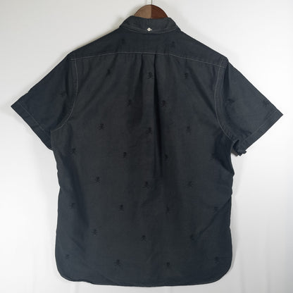 [メンズL] 00年代 Polo by Ralph Lauren/ポロバイラルフローレン 半袖シャツ 総柄 髑髏 黒染め