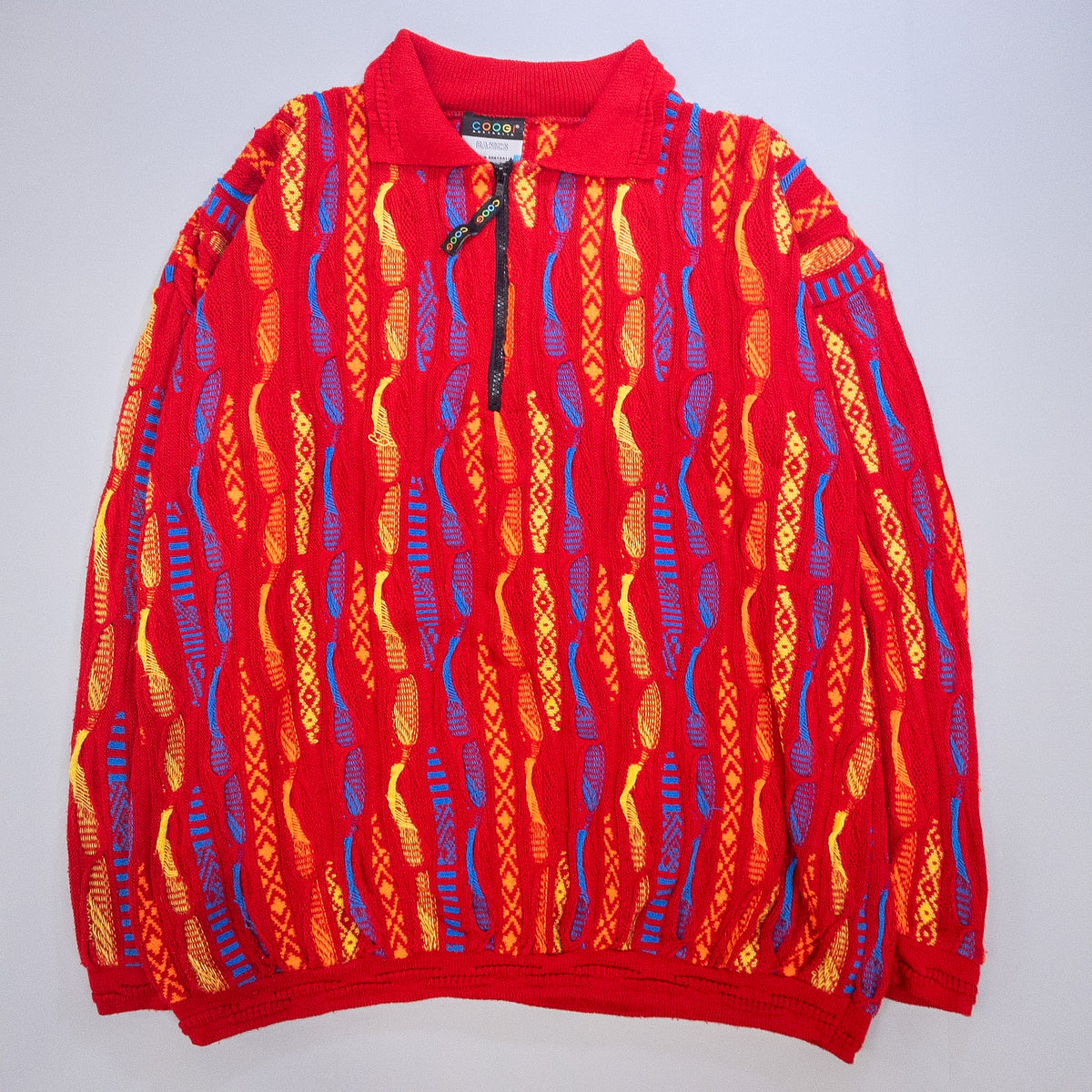 [メンズXL] 90年代 COOGI/クージー ニット セーター AUSTRALIA BSICS 3Dニット ハーフジップ