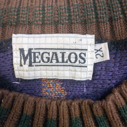 [メンズXXL] 90年代 MEGALOS ニット セーター USA製 3Dニット