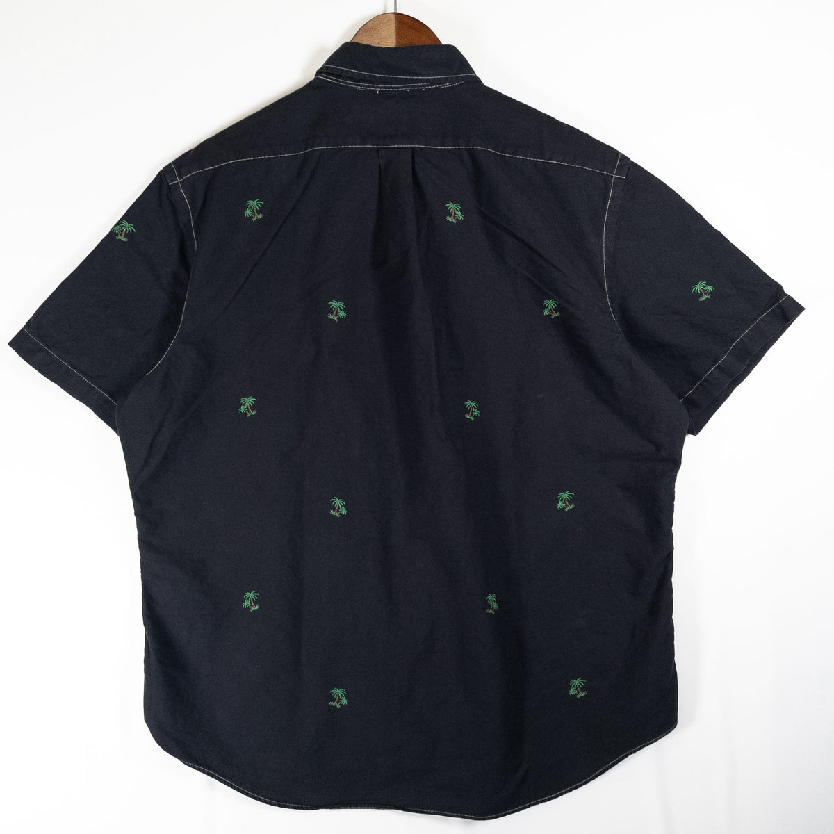[メンズXL] 00年代 Ralph Lauren/ラルフローレン 半袖シャツ 総柄 ヤシの木 黒染め