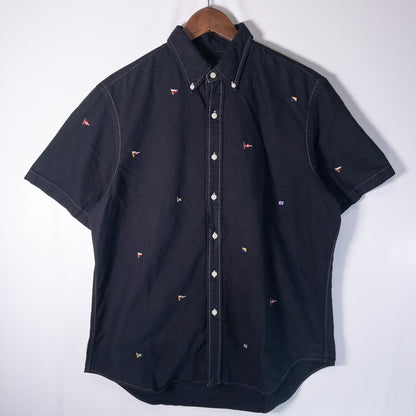 [メンズL] 00年代 Ralph Lauren/ラルフローレン 半袖シャツ 総柄 黒染め