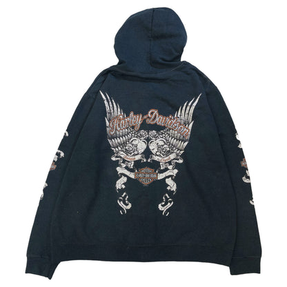[レディースXXL] 00年代 Harley-Davidson/ハーレーダビッドソン パーカー 両面プリント スリーブプリント フルジップ