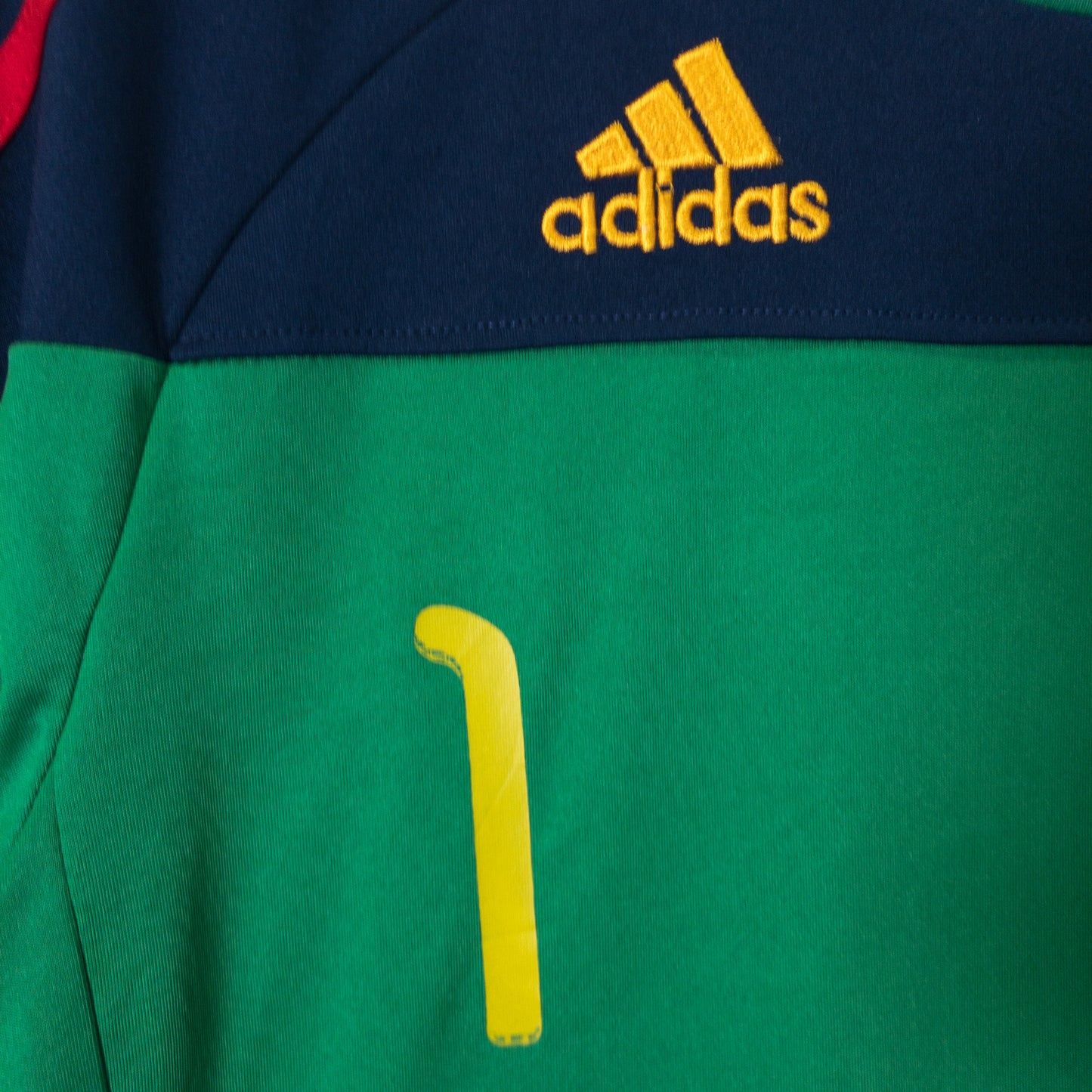 サッカーユニフォーム スペイン代表 カシージャス L グリーン 胸元エンブレム 刺繍ロゴ adidas/アディダス