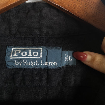[メンズL] 90〜00年代 Polo by Ralph Lauren/ポロバイラルフローレン 半袖シャツ リネンシャツ 黒染め