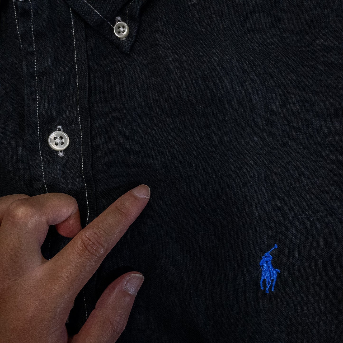 [メンズL] 00年代 Ralph Lauren/ラルフローレン 長袖シャツ リネンシャツ 黒染め