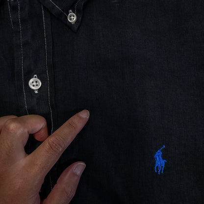 [メンズL] 00年代 Ralph Lauren/ラルフローレン 長袖シャツ リネンシャツ 黒染め