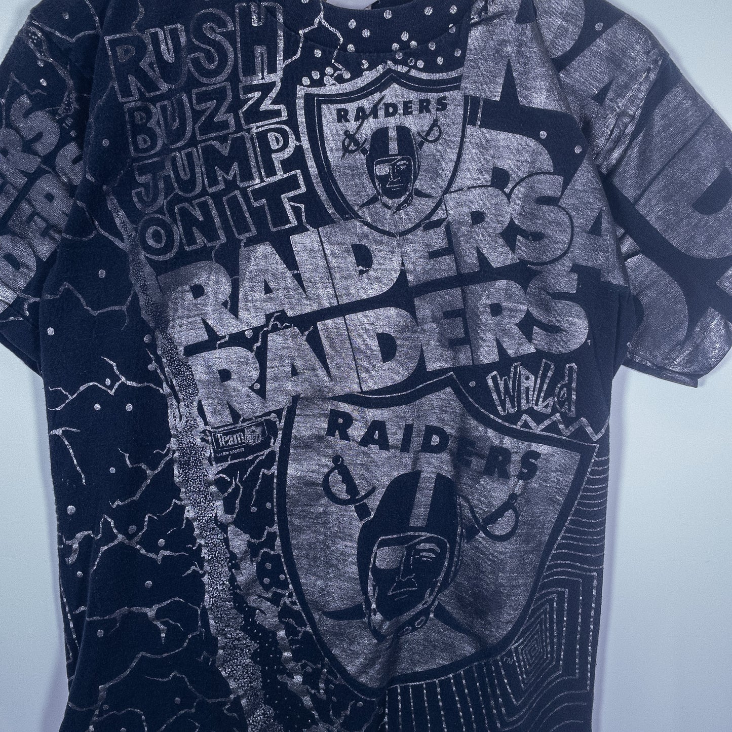[メンズL] 90年代 Tシャツ チームT NFL レイダース 総柄