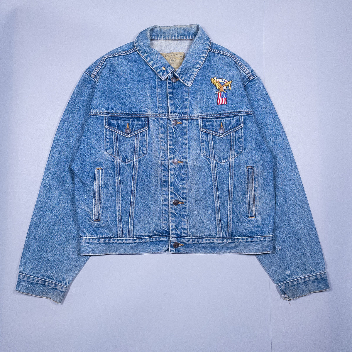 [メンズL] 90年代 GAP/ギャップ Gジャン・デニムジャケット オールドギャップ ピンバッジ付き
