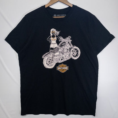 HARLEY-DAVIDSON ハーレーダビッドソン Tシャツ XL ブラック バイクイラストプリント