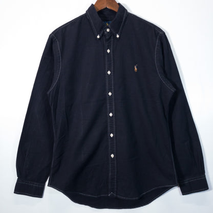 [黒染め] Deep Black 長袖シャツ L ブラック ボタンダウン SLIM FIT Ralph Lauren/ラルフローレン