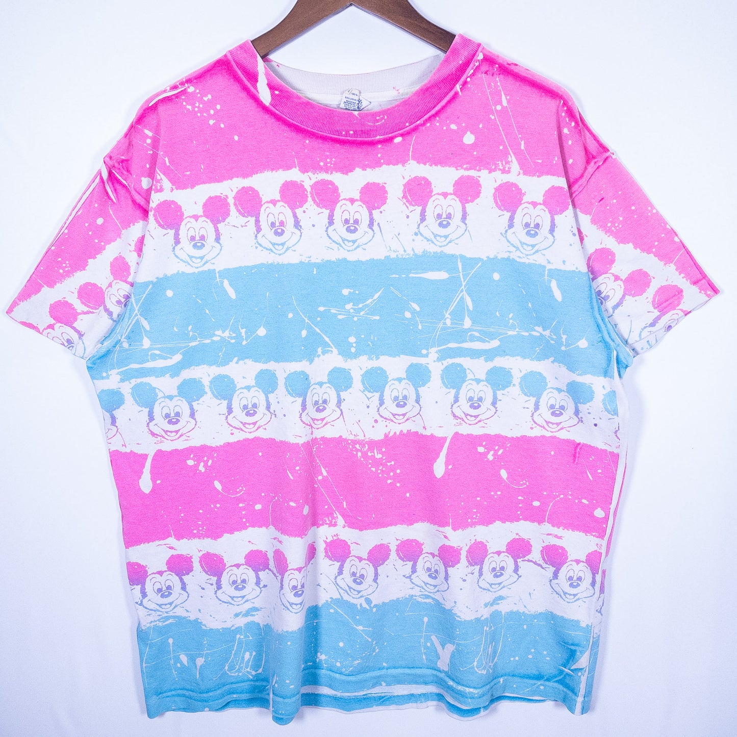 [メンズXL] 80年代 Disney/ディズニー Tシャツ キャラクターT ミッキーマウス オールオーバープリント 総柄 USA製