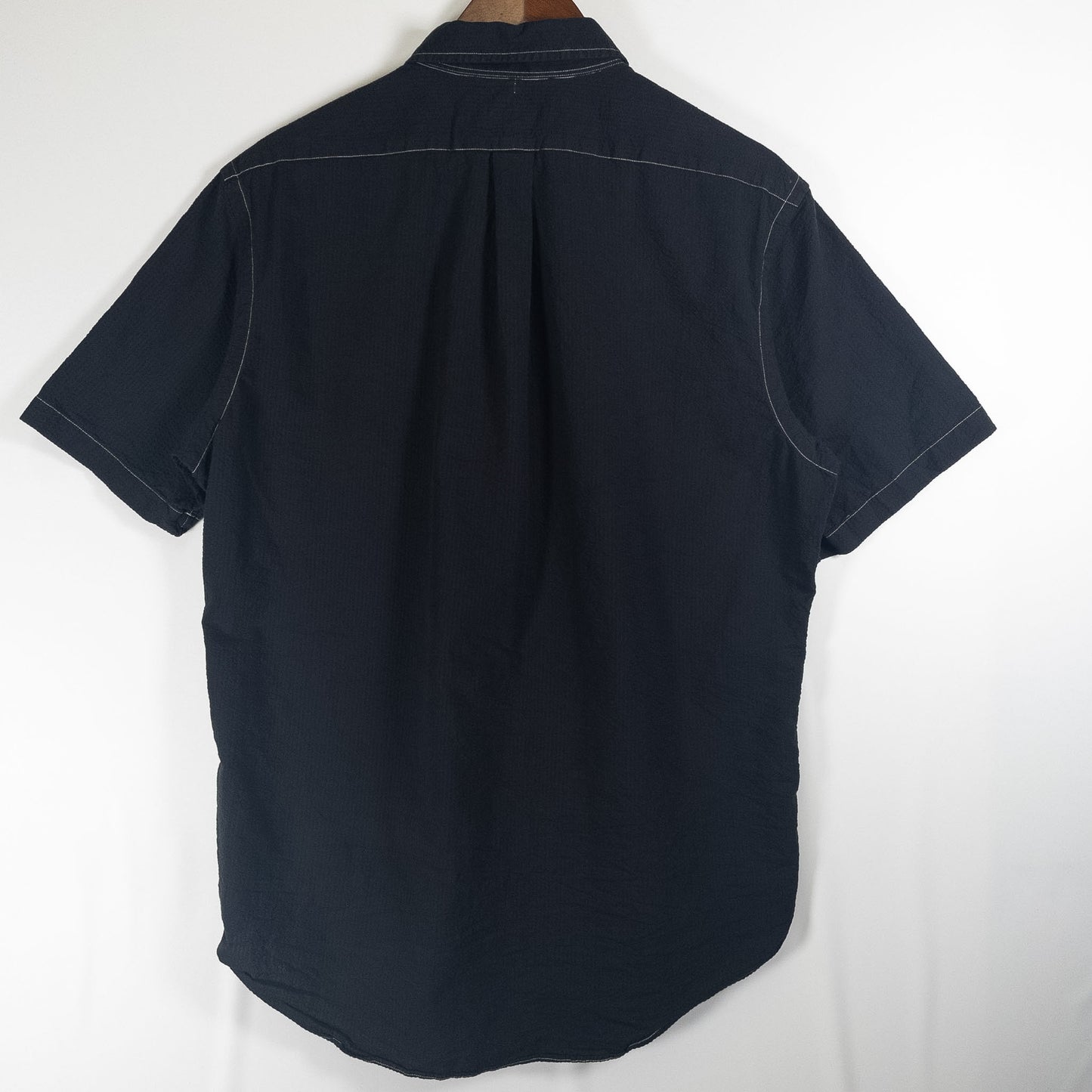 [メンズL] 00年代 Ralph Lauren/ラルフローレン 半袖シャツ シアサッカー 黒染め