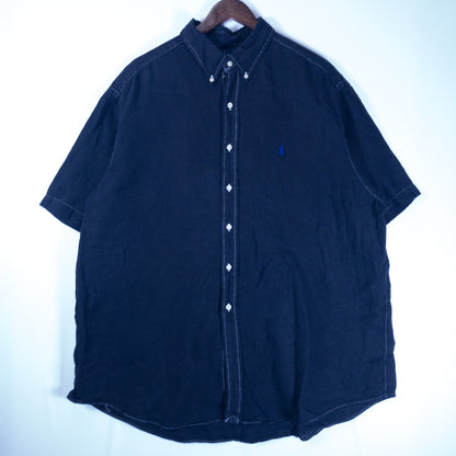[メンズXXL] 00年代 Ralph Lauren/ラルフローレン 半袖シャツ リネン 黒染め