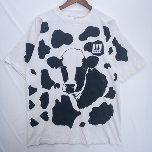 [メンズXL] 90年代 Tシャツ 企業T Braum's ブラムス 牛柄プリント