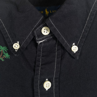 [メンズXL] 00年代 Ralph Lauren/ラルフローレン 半袖シャツ 総柄 ヤシの木 黒染め