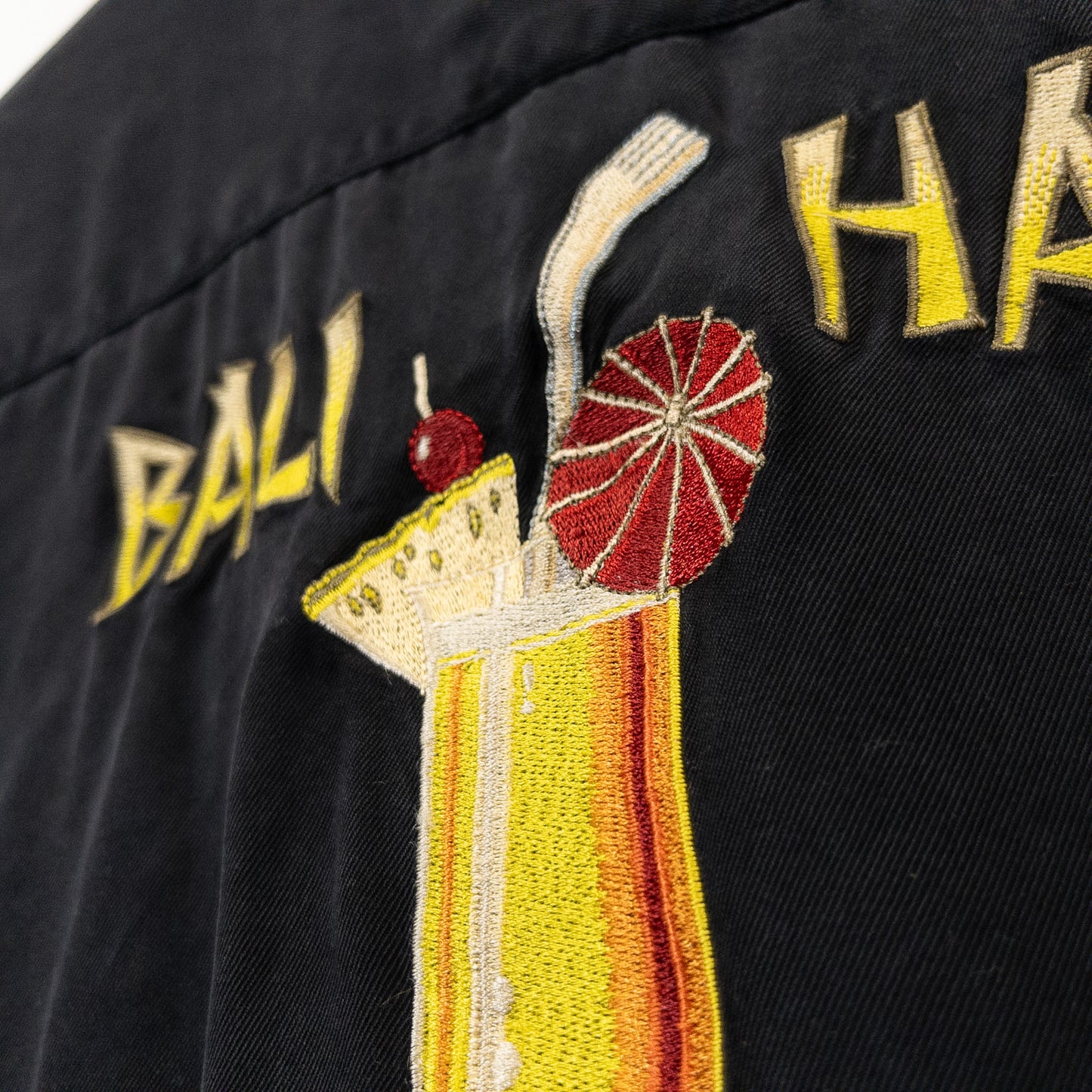 半袖シャツ 開襟シャツ L ブラック シルク 刺繍 Tropical Itch Barデザイン Tommy Bahama/トミーバハマ